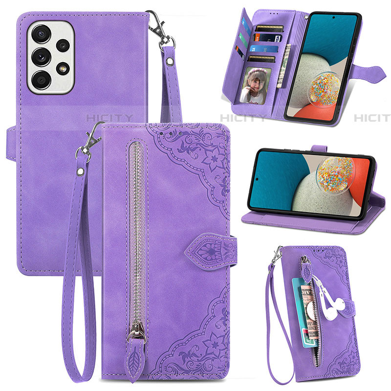 Custodia Portafoglio In Pelle Cover con Supporto S06D per Samsung Galaxy A53 5G Viola