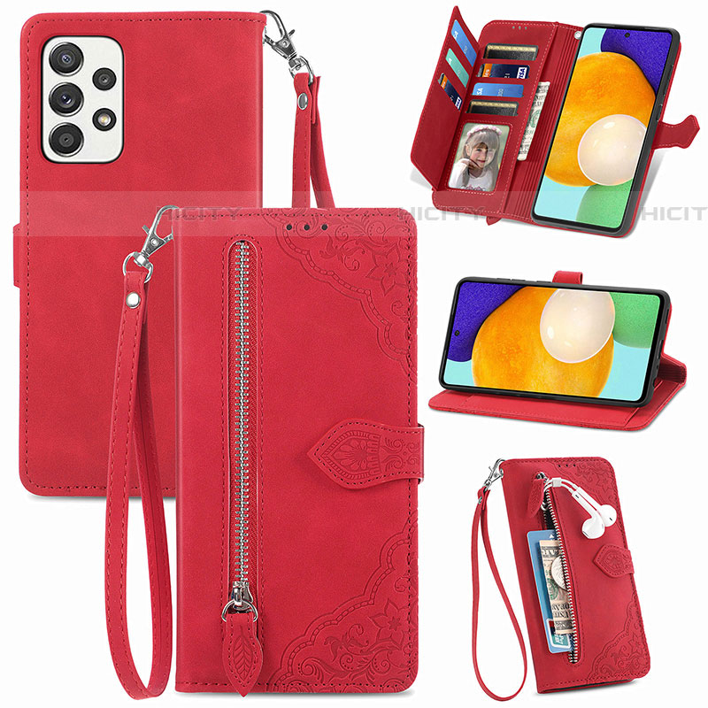 Custodia Portafoglio In Pelle Cover con Supporto S06D per Samsung Galaxy A72 4G Rosso