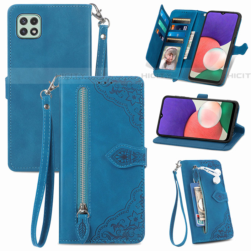 Custodia Portafoglio In Pelle Cover con Supporto S06D per Samsung Galaxy F42 5G Blu