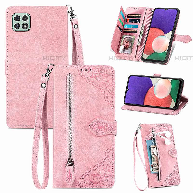 Custodia Portafoglio In Pelle Cover con Supporto S06D per Samsung Galaxy F42 5G Rosa