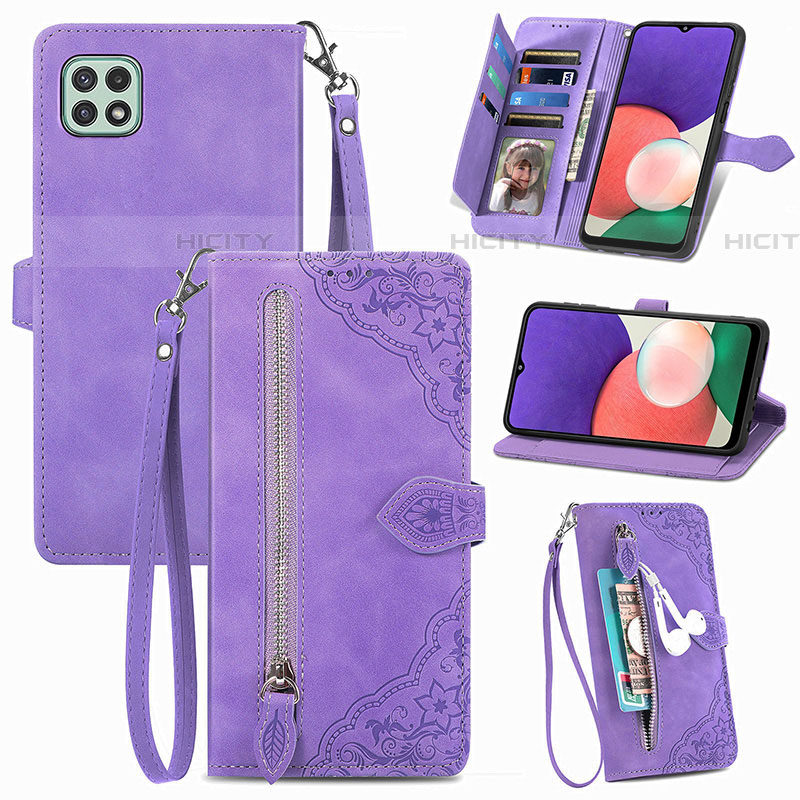 Custodia Portafoglio In Pelle Cover con Supporto S06D per Samsung Galaxy F42 5G Viola