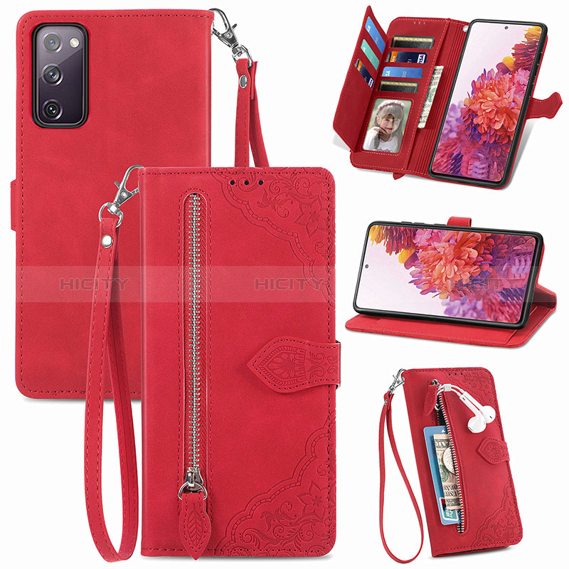 Custodia Portafoglio In Pelle Cover con Supporto S06D per Samsung Galaxy S20 FE (2022) 5G Rosso