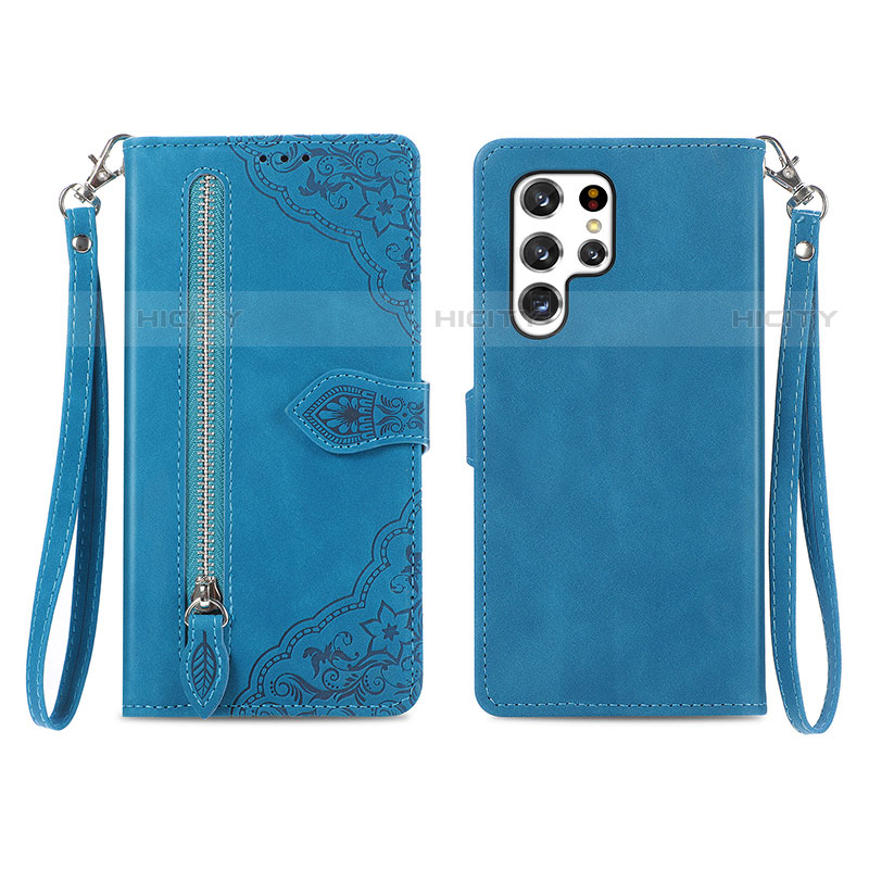 Custodia Portafoglio In Pelle Cover con Supporto S06D per Samsung Galaxy S23 Ultra 5G Blu