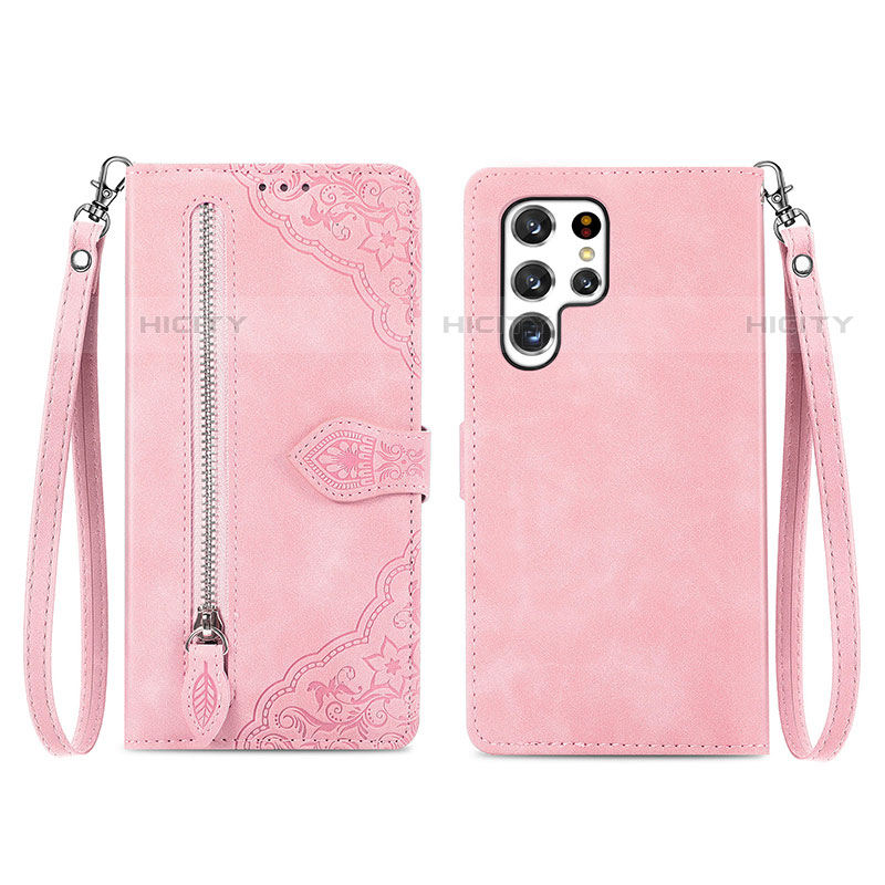 Custodia Portafoglio In Pelle Cover con Supporto S06D per Samsung Galaxy S23 Ultra 5G Oro Rosa