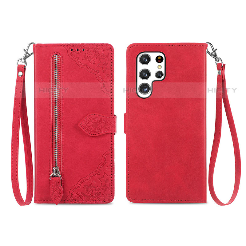 Custodia Portafoglio In Pelle Cover con Supporto S06D per Samsung Galaxy S23 Ultra 5G Rosso