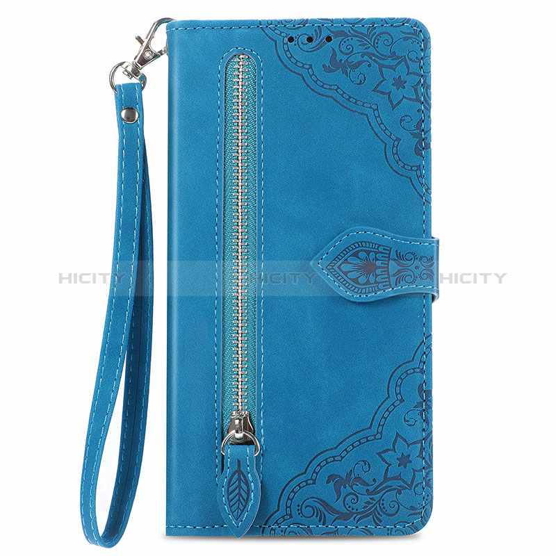 Custodia Portafoglio In Pelle Cover con Supporto S06D per Vivo Y02S Blu