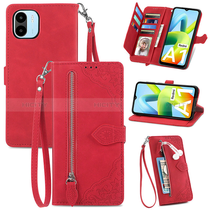 Custodia Portafoglio In Pelle Cover con Supporto S06D per Xiaomi Poco C50 Rosso