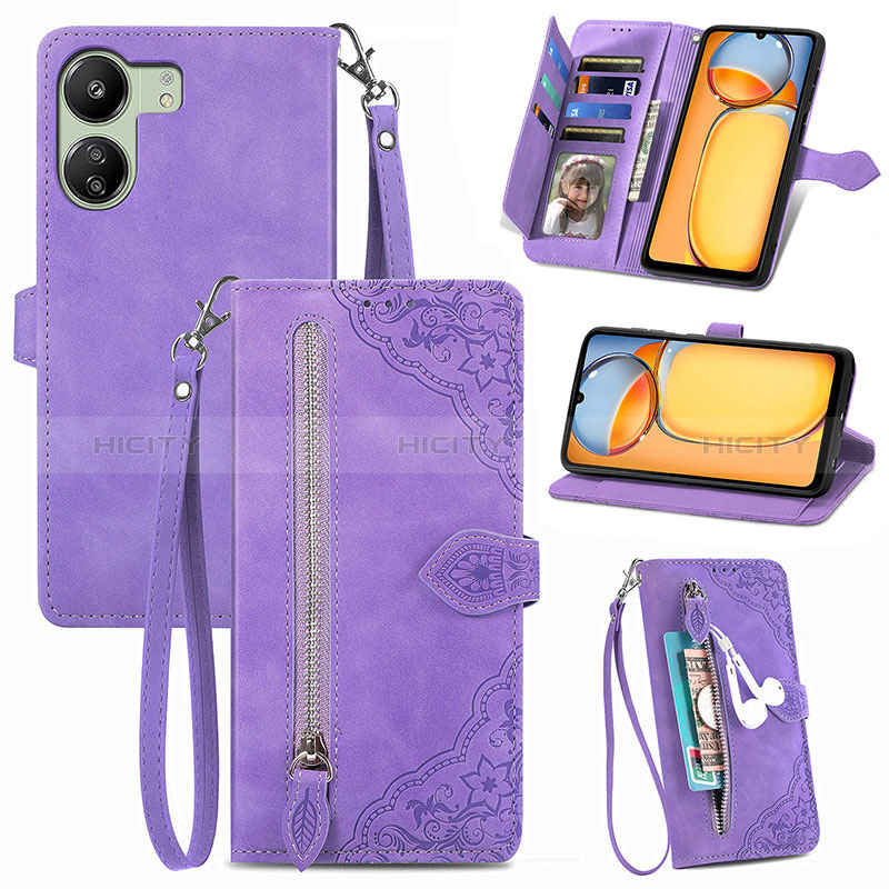 Custodia Portafoglio In Pelle Cover con Supporto S06D per Xiaomi Poco C65 Viola