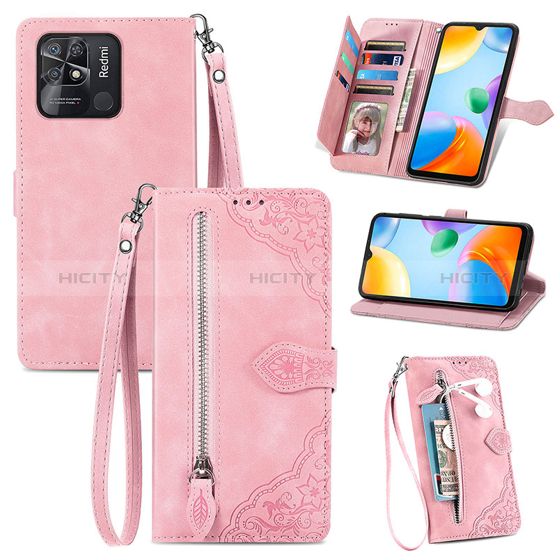 Custodia Portafoglio In Pelle Cover con Supporto S06D per Xiaomi Redmi 10C 4G Rosa