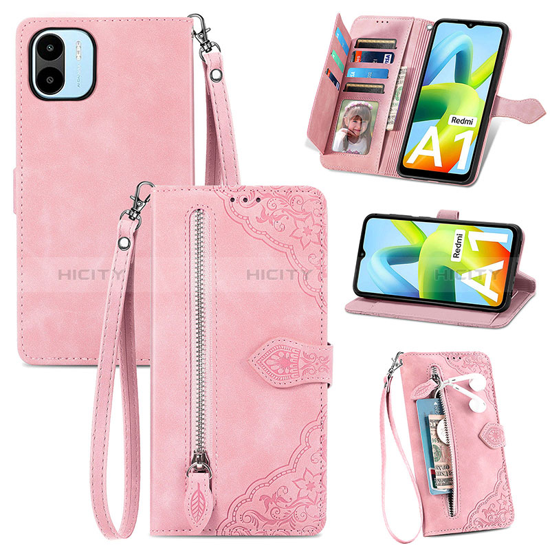 Custodia Portafoglio In Pelle Cover con Supporto S06D per Xiaomi Redmi A1 Rosa