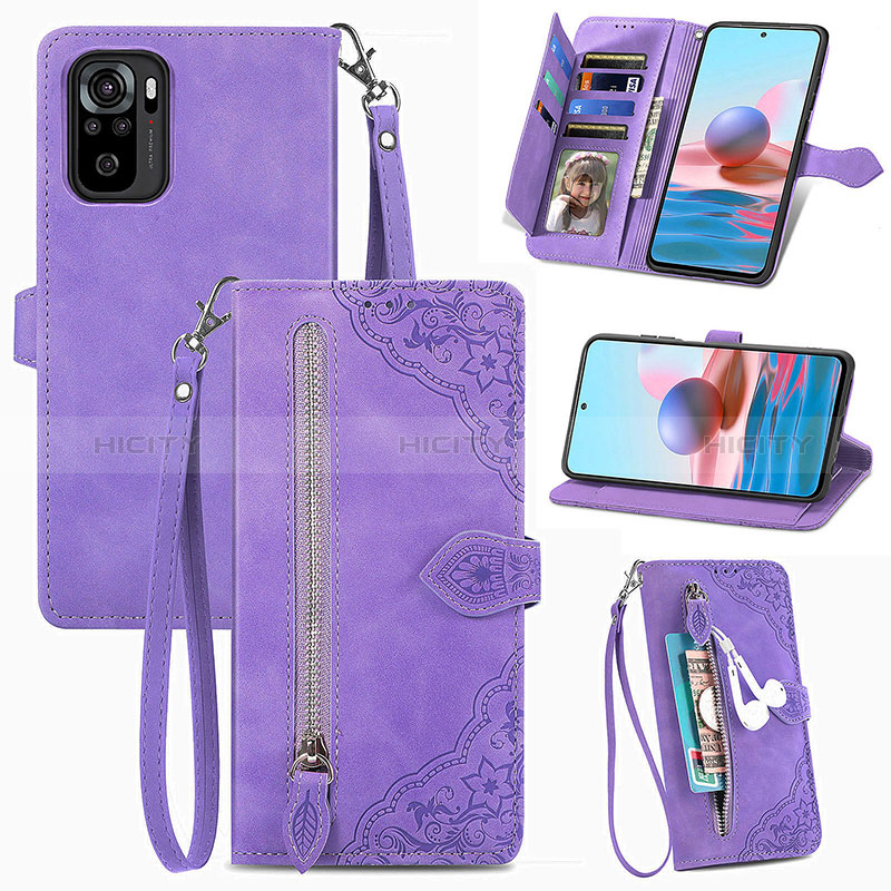 Custodia Portafoglio In Pelle Cover con Supporto S06D per Xiaomi Redmi Note 10 4G Viola