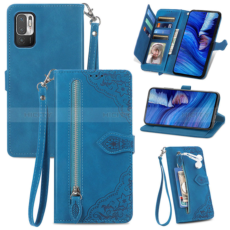 Custodia Portafoglio In Pelle Cover con Supporto S06D per Xiaomi Redmi Note 10 5G Blu