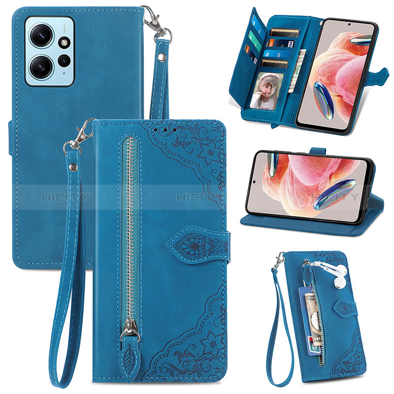 Custodia Portafoglio In Pelle Cover con Supporto S06D per Xiaomi Redmi Note 12 4G Blu