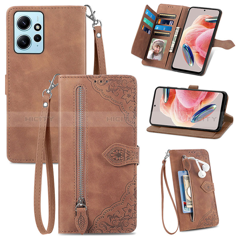 Custodia Portafoglio In Pelle Cover con Supporto S06D per Xiaomi Redmi Note 12 4G Marrone