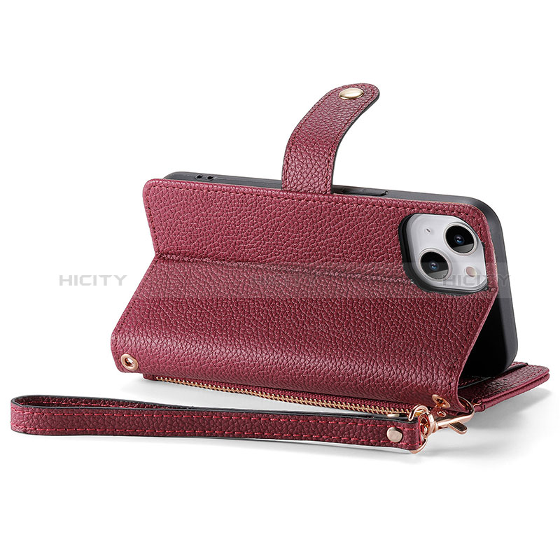 Custodia Portafoglio In Pelle Cover con Supporto S07D per Apple iPhone 15