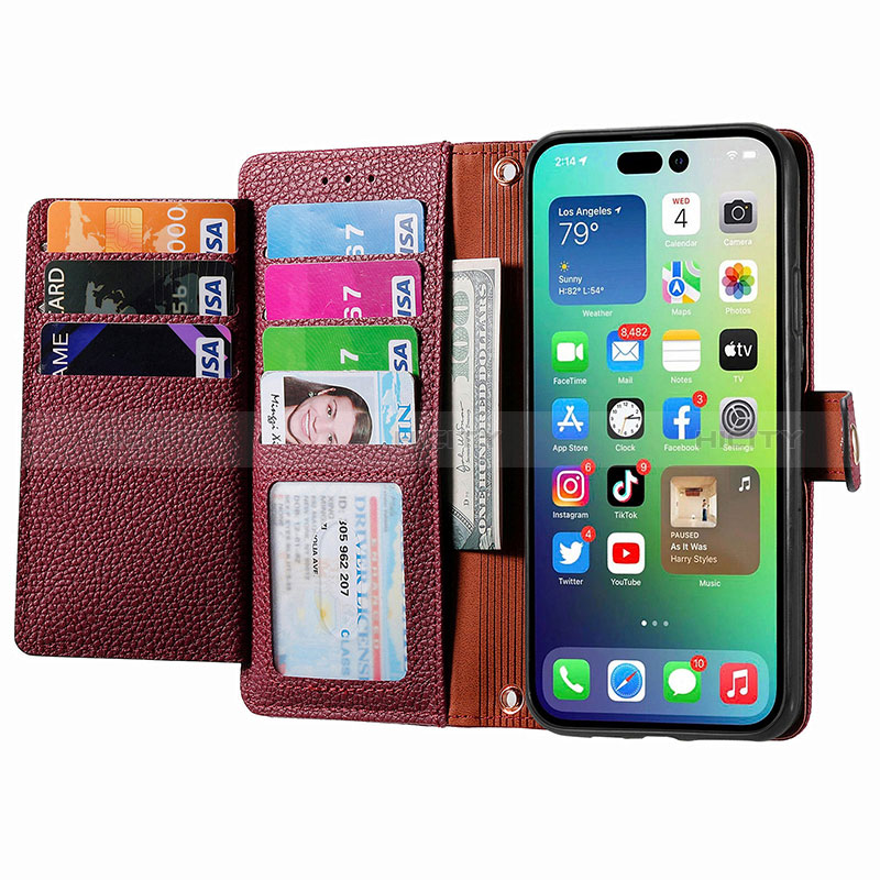 Custodia Portafoglio In Pelle Cover con Supporto S07D per Apple iPhone 16 Pro