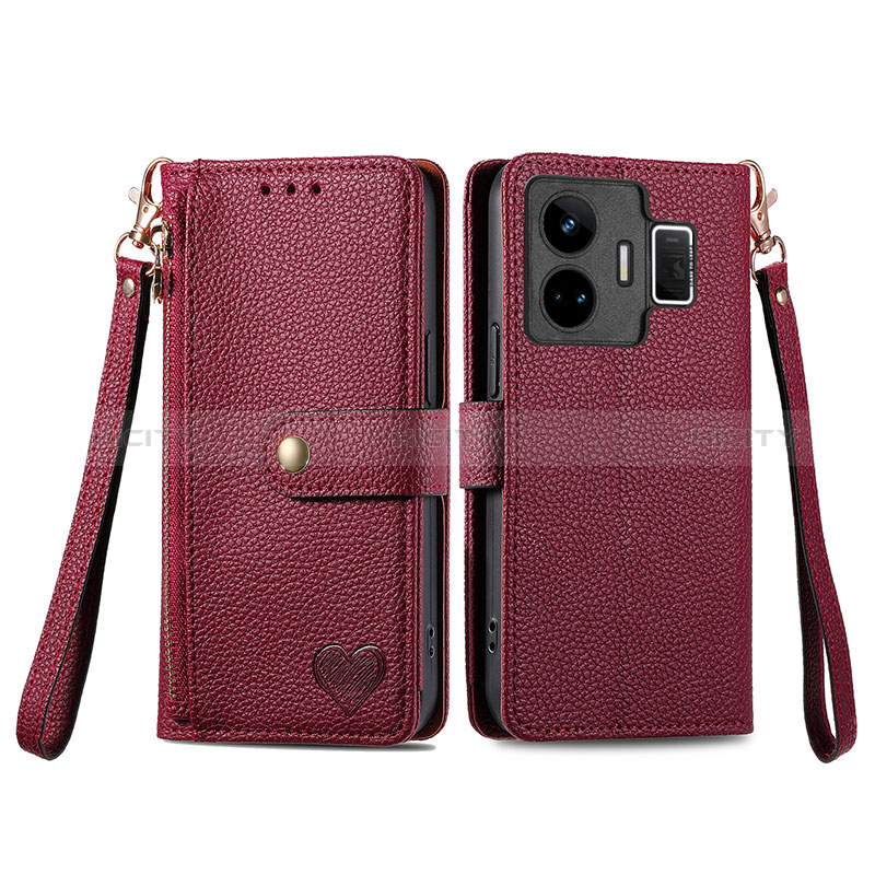 Custodia Portafoglio In Pelle Cover con Supporto S07D per Realme GT Neo5 240W 5G Rosso