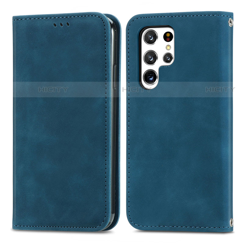 Custodia Portafoglio In Pelle Cover con Supporto S07D per Samsung Galaxy S22 Ultra 5G Blu