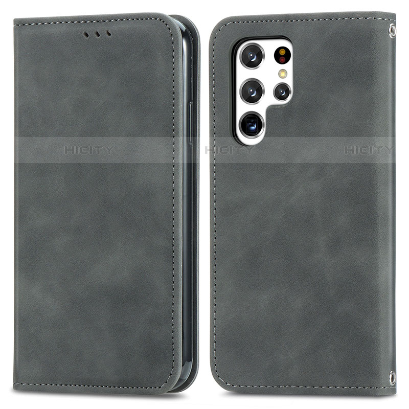 Custodia Portafoglio In Pelle Cover con Supporto S07D per Samsung Galaxy S22 Ultra 5G Grigio