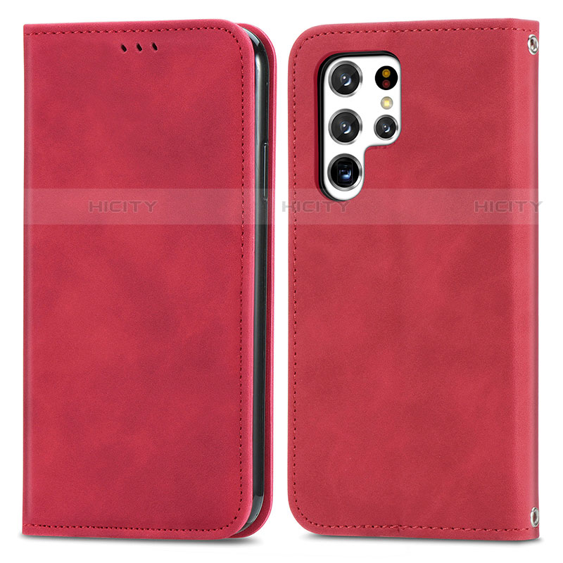 Custodia Portafoglio In Pelle Cover con Supporto S07D per Samsung Galaxy S22 Ultra 5G Rosso