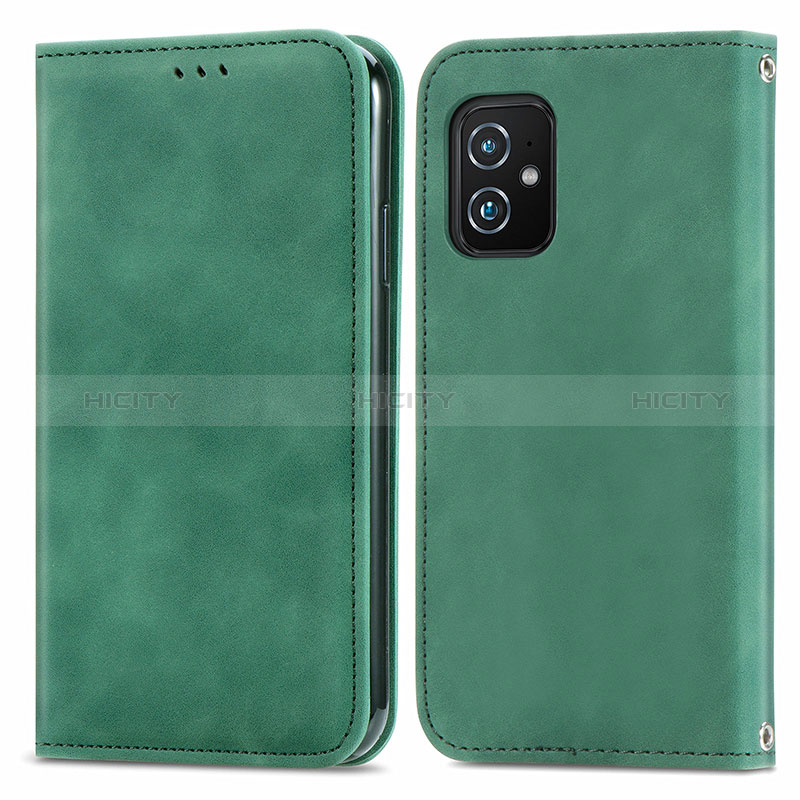 Custodia Portafoglio In Pelle Cover con Supporto S08D per Asus ZenFone 8 Mini Verde