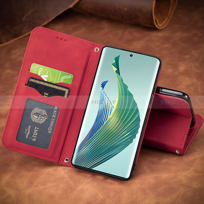 Custodia Portafoglio In Pelle Cover con Supporto S08D per Huawei Honor Magic5 Lite 5G Rosso