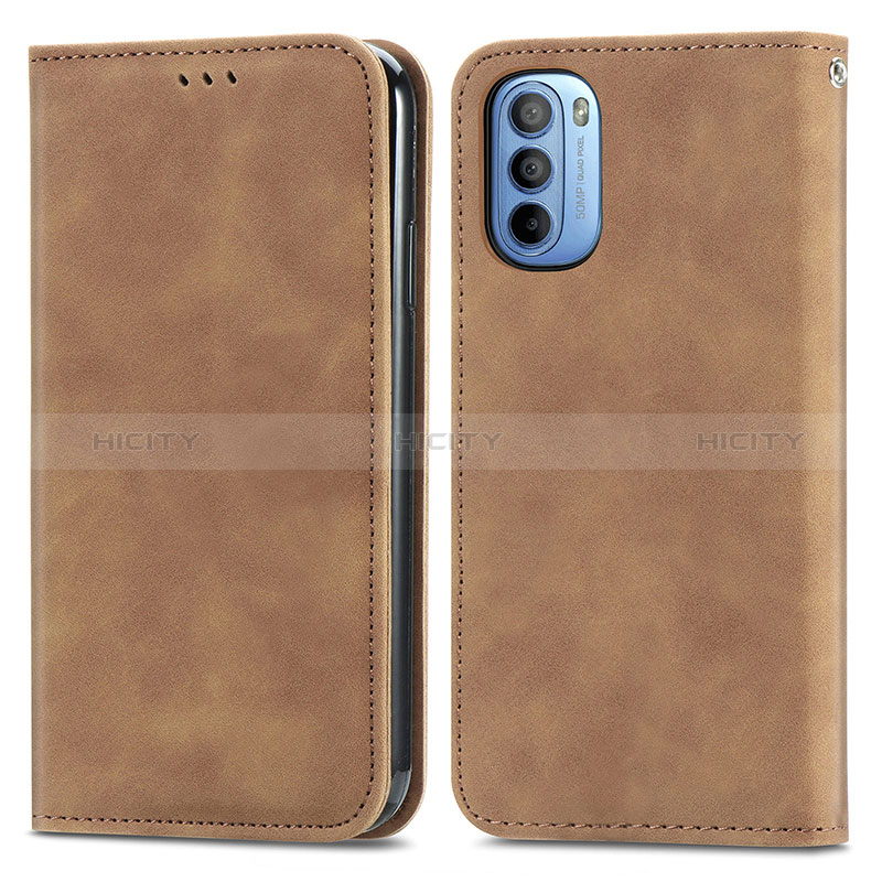 Custodia Portafoglio In Pelle Cover con Supporto S08D per Motorola Moto G31 Marrone