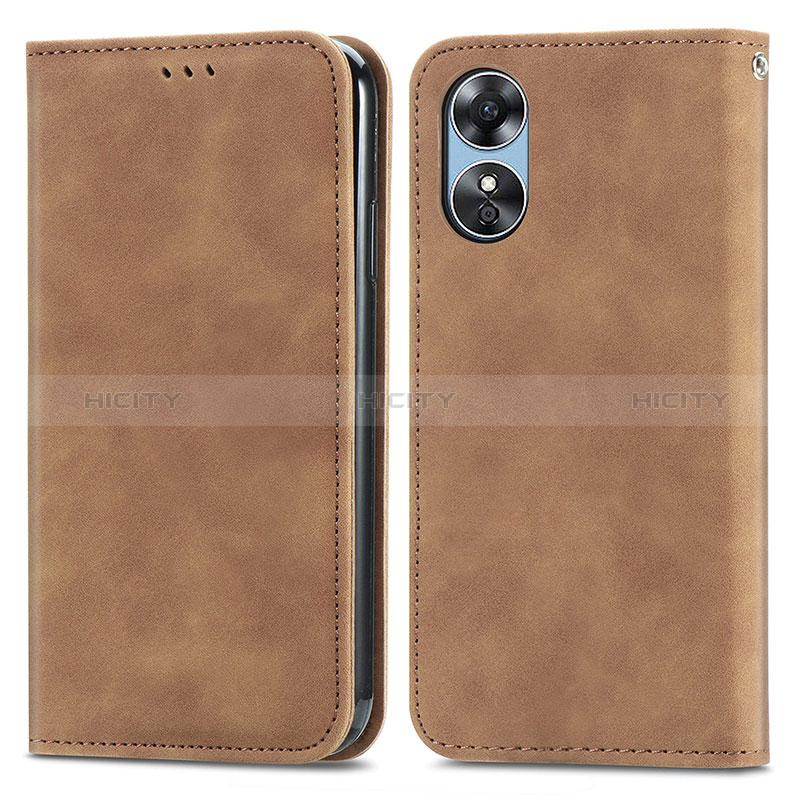 Custodia Portafoglio In Pelle Cover con Supporto S08D per Oppo A17 Marrone