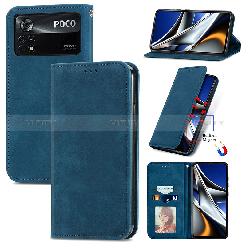 Custodia Portafoglio In Pelle Cover con Supporto S08D per Xiaomi Poco X4 Pro 5G
