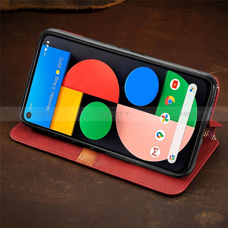 Custodia Portafoglio In Pelle Cover con Supporto S09D per Google Pixel 5