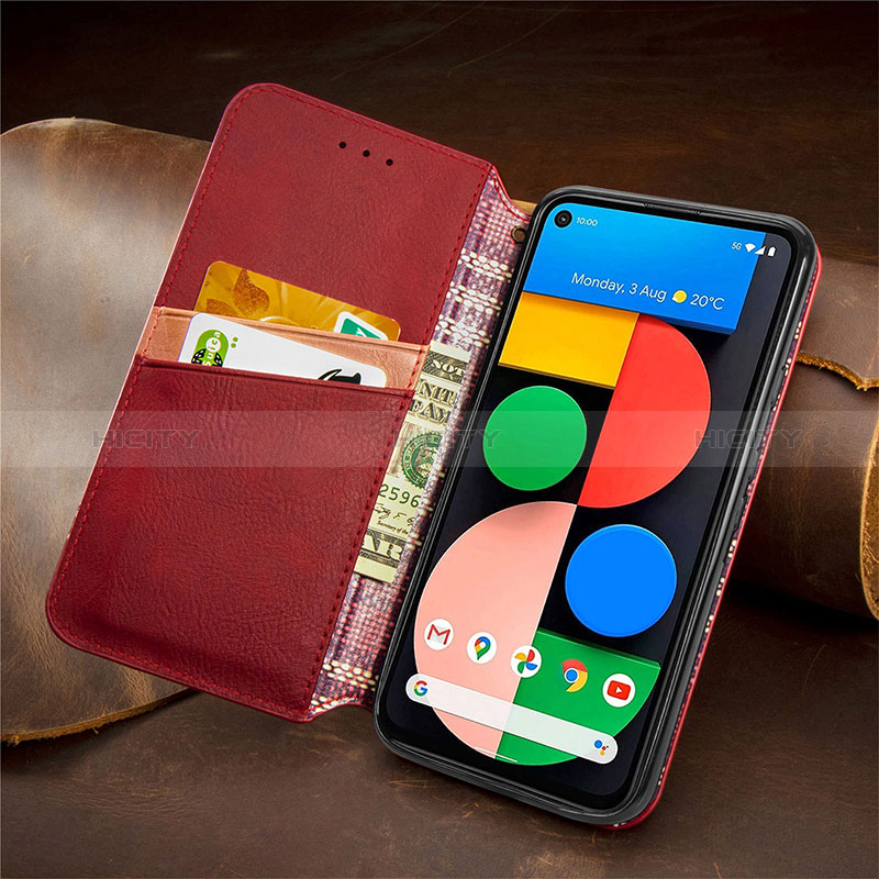 Custodia Portafoglio In Pelle Cover con Supporto S09D per Google Pixel 5