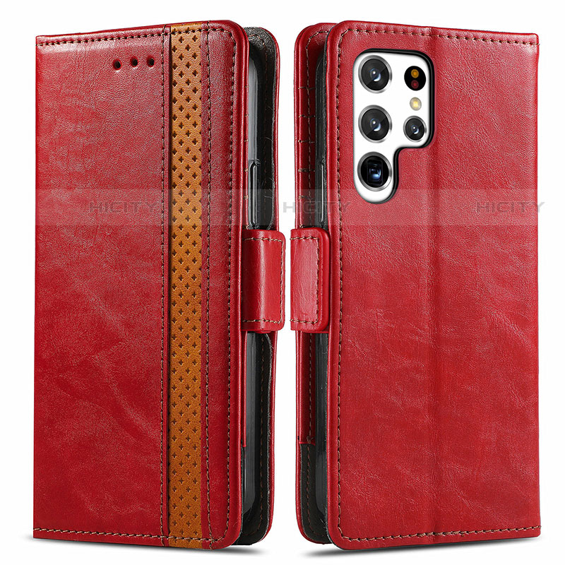 Custodia Portafoglio In Pelle Cover con Supporto S10D per Samsung Galaxy S22 Ultra 5G Rosso