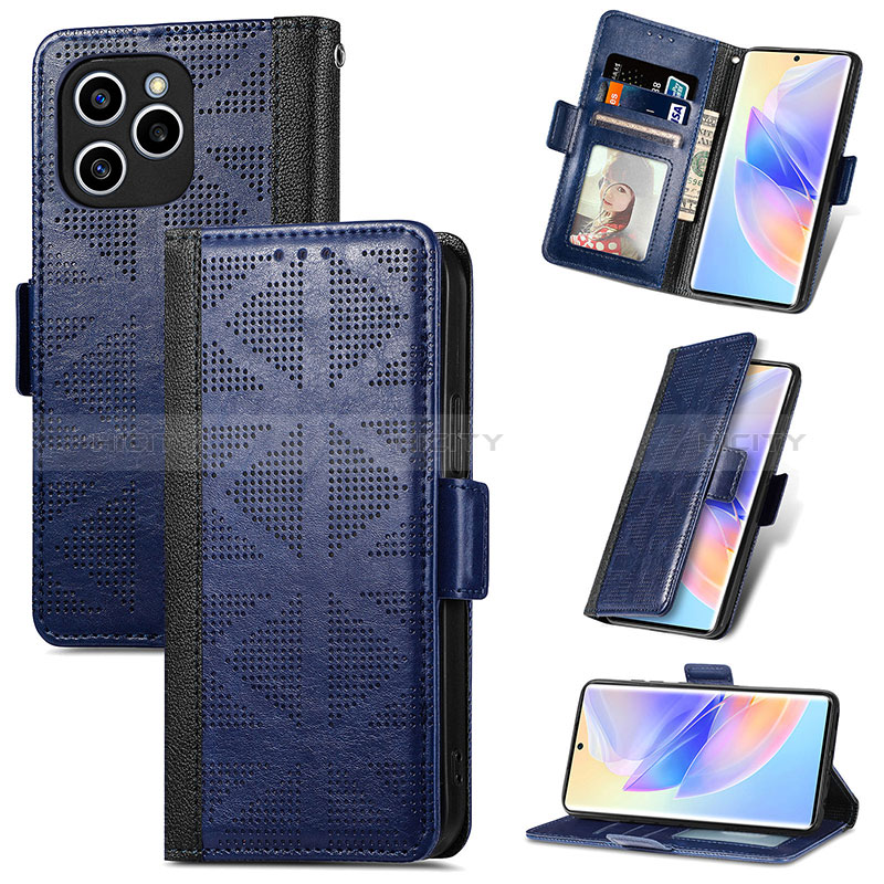 Custodia Portafoglio In Pelle Cover con Supporto S11D per Huawei Honor 60 SE 5G Blu