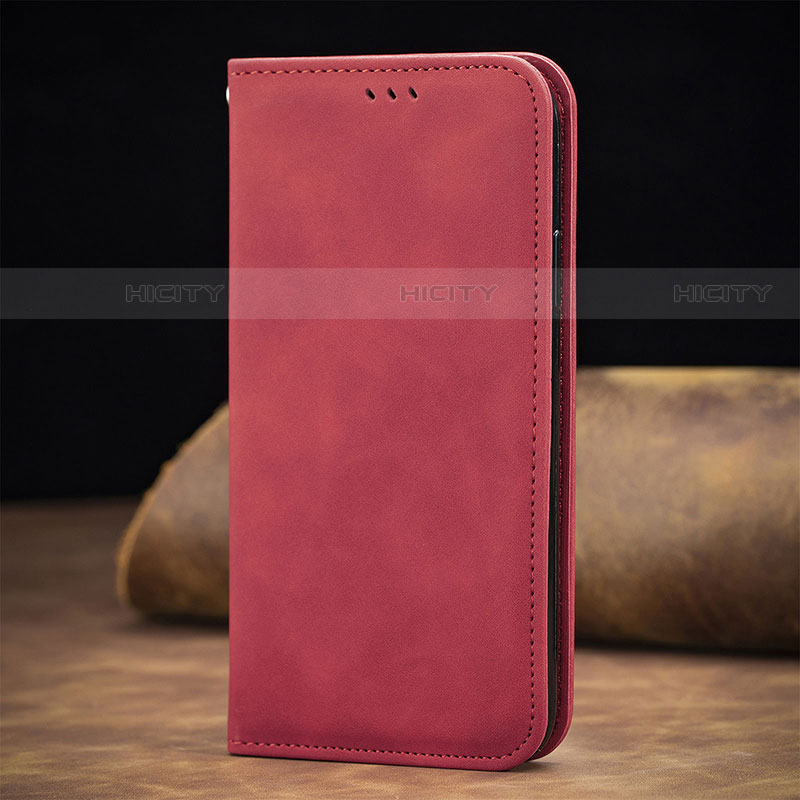 Custodia Portafoglio In Pelle Cover con Supporto S12D per Samsung Galaxy S22 Ultra 5G Rosso