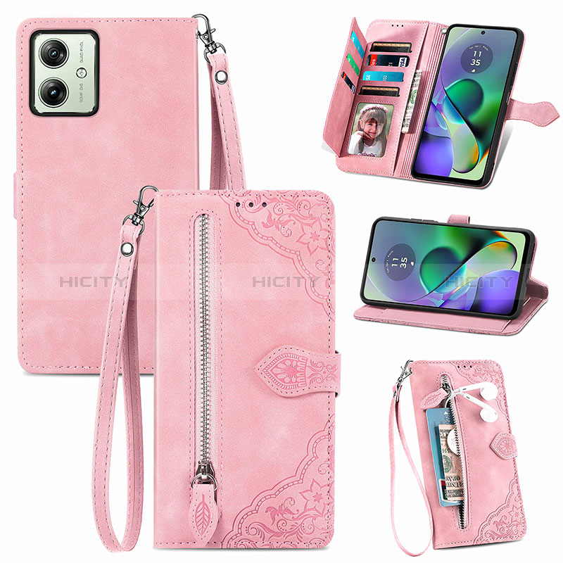 Custodia Portafoglio In Pelle Cover con Supporto S14D per Motorola Moto G54 5G Rosa