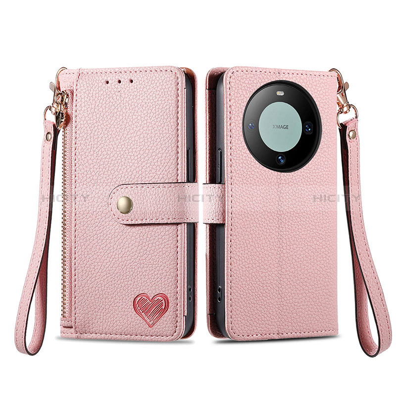 Custodia Portafoglio In Pelle Cover con Supporto S15D per Huawei Mate 60 Pro+ Plus Rosa