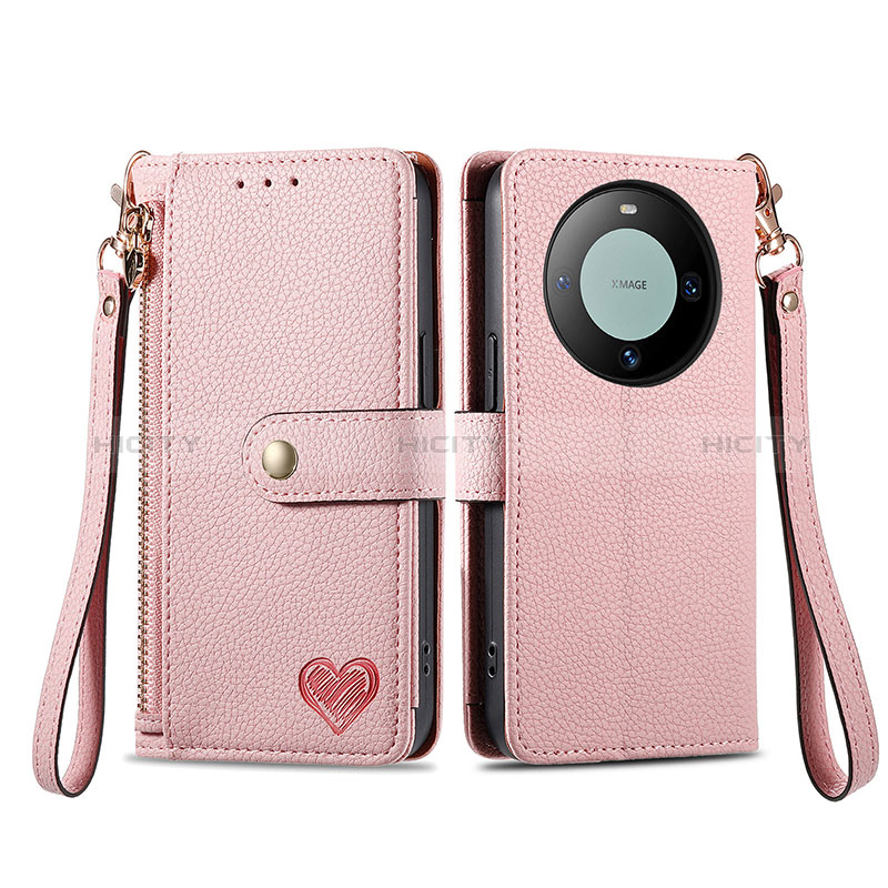 Custodia Portafoglio In Pelle Cover con Supporto S15D per Huawei Mate 60 Rosa