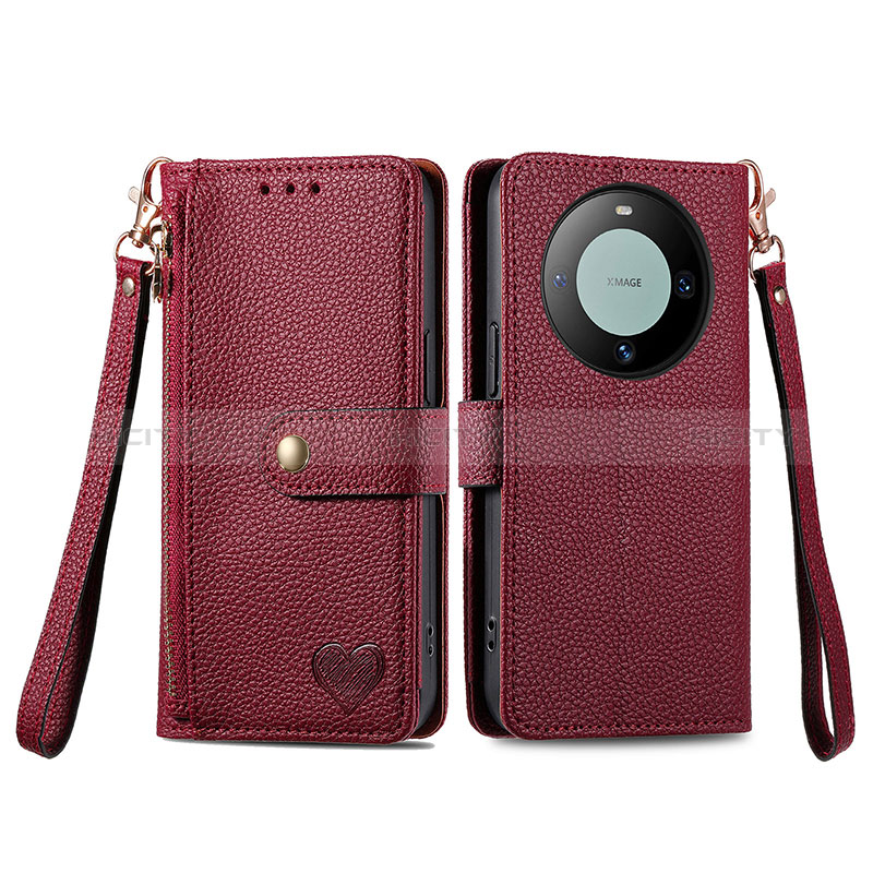 Custodia Portafoglio In Pelle Cover con Supporto S15D per Huawei Mate 60 Rosso