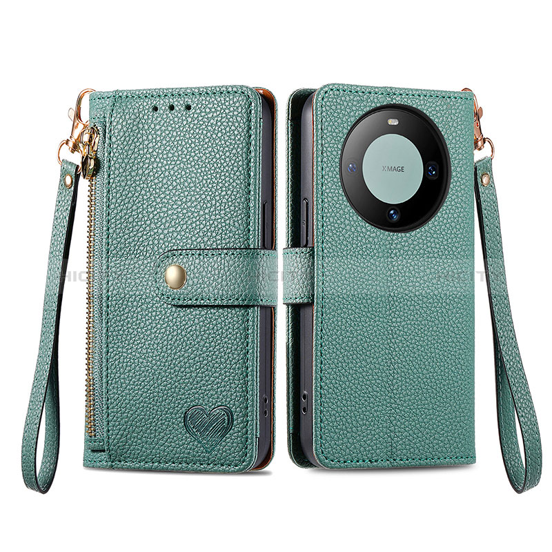 Custodia Portafoglio In Pelle Cover con Supporto S15D per Huawei Mate 60 Verde