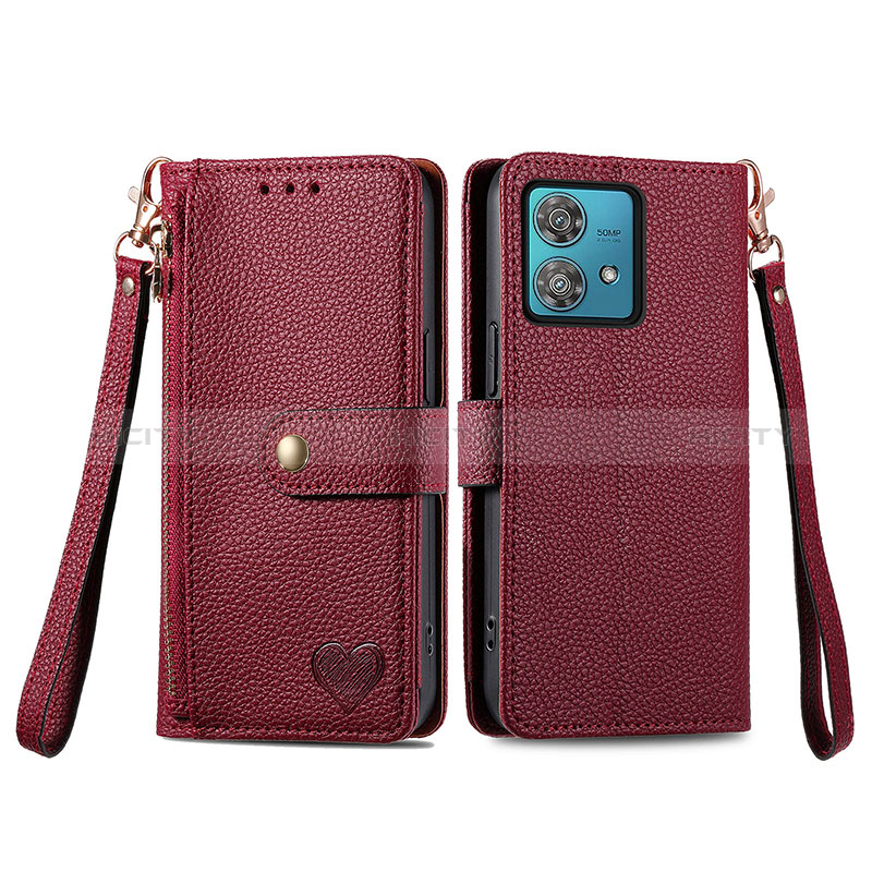 Custodia Portafoglio In Pelle Cover con Supporto S15D per Motorola Moto G84 5G Rosso