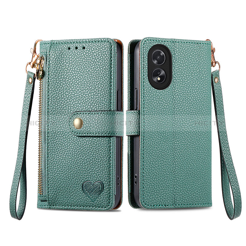 Custodia Portafoglio In Pelle Cover con Supporto S15D per Oppo A58 4G Verde