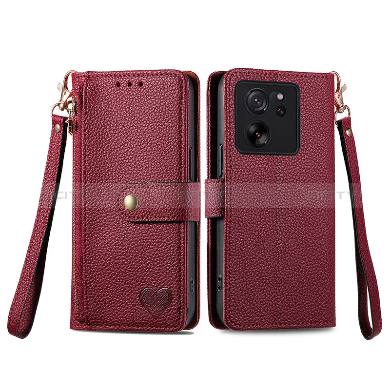 Custodia Portafoglio In Pelle Cover con Supporto S15D per Xiaomi Mi 13T 5G Rosso