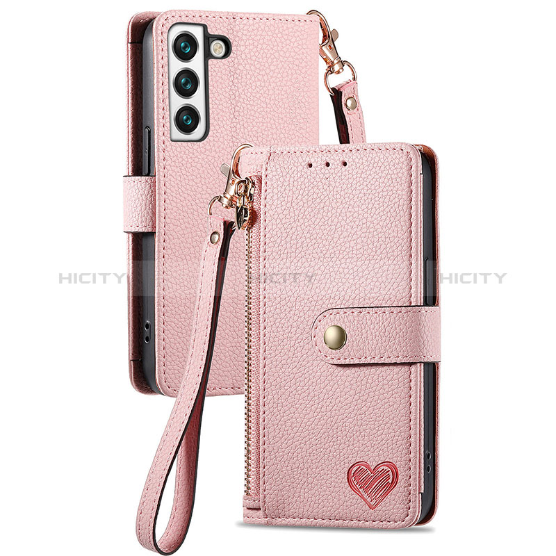 Custodia Portafoglio In Pelle Cover con Supporto S16D per Samsung Galaxy S22 5G Rosa