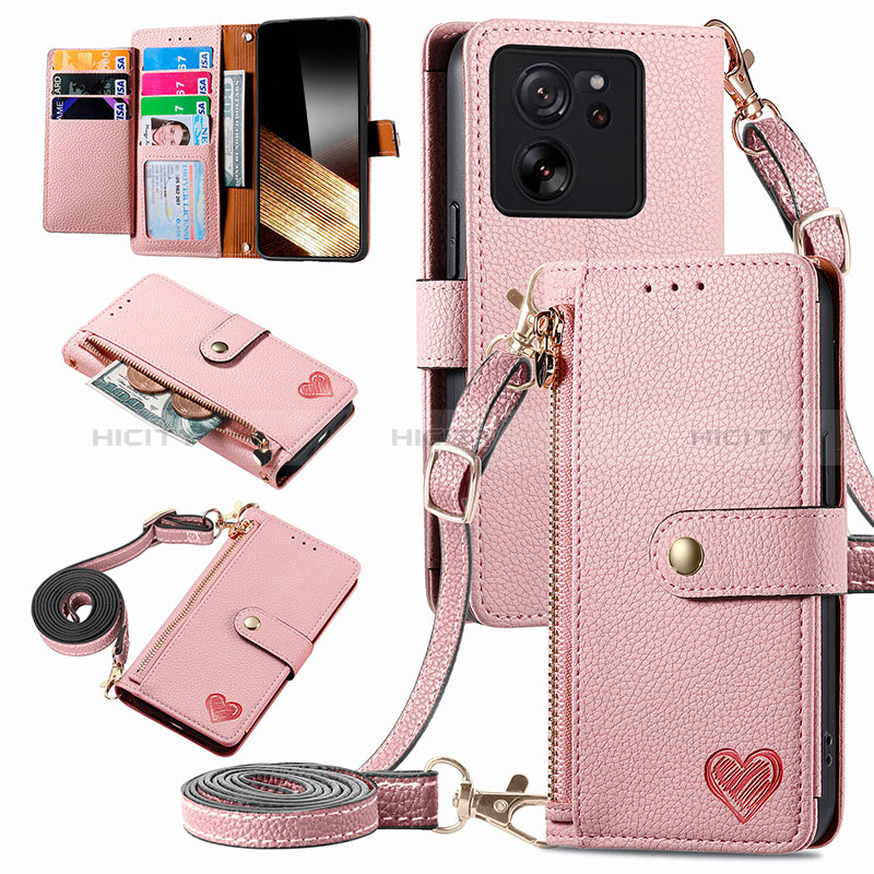 Custodia Portafoglio In Pelle Cover con Supporto S16D per Xiaomi Mi 13T 5G Rosa