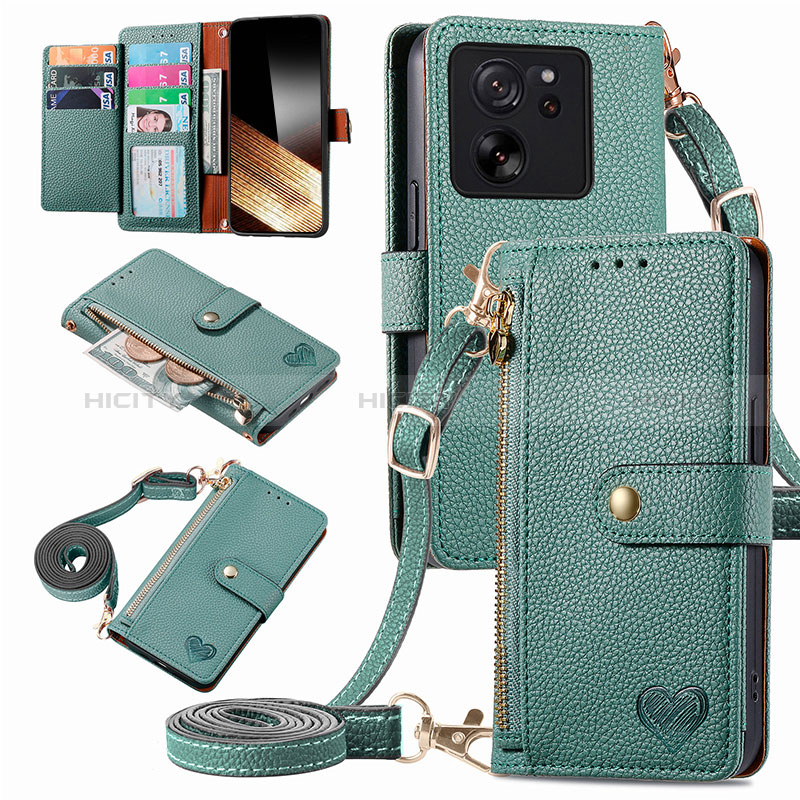 Custodia Portafoglio In Pelle Cover con Supporto S16D per Xiaomi Mi 13T 5G Verde