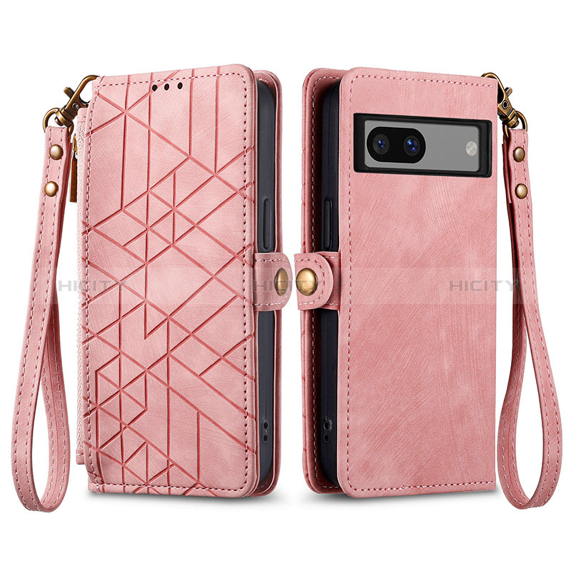 Custodia Portafoglio In Pelle Cover con Supporto S17D per Google Pixel 7a 5G Rosa