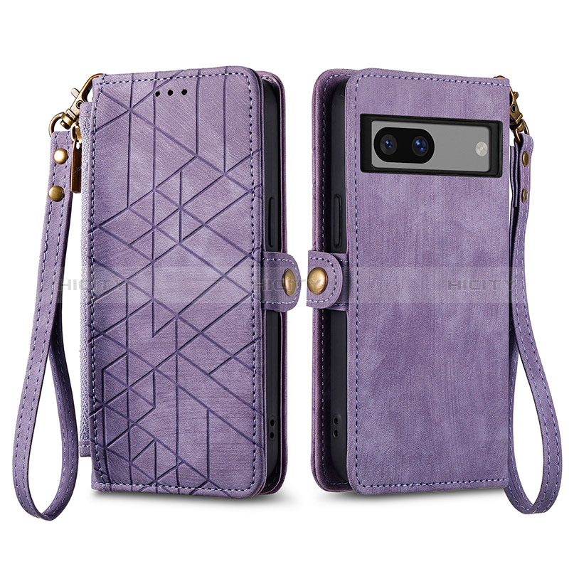 Custodia Portafoglio In Pelle Cover con Supporto S17D per Google Pixel 7a 5G Viola