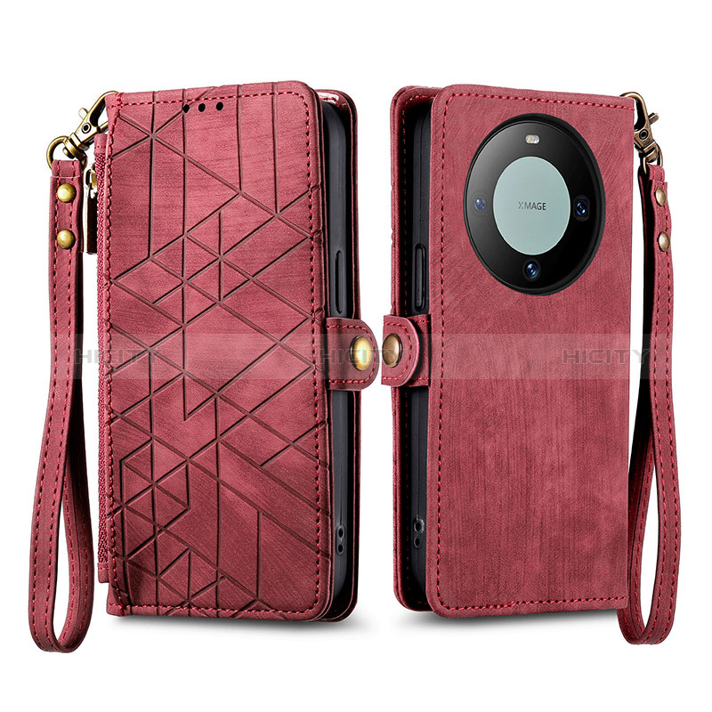 Custodia Portafoglio In Pelle Cover con Supporto S17D per Huawei Mate 60 Rosso