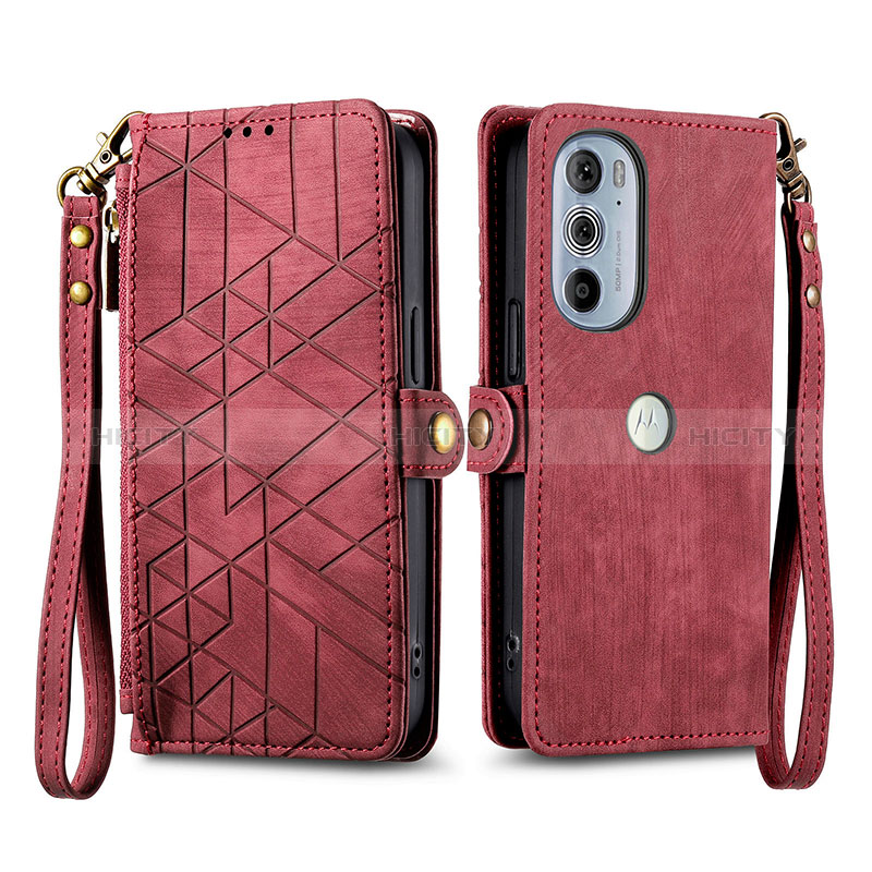 Custodia Portafoglio In Pelle Cover con Supporto S17D per Motorola Moto Edge Plus (2022) 5G Rosso