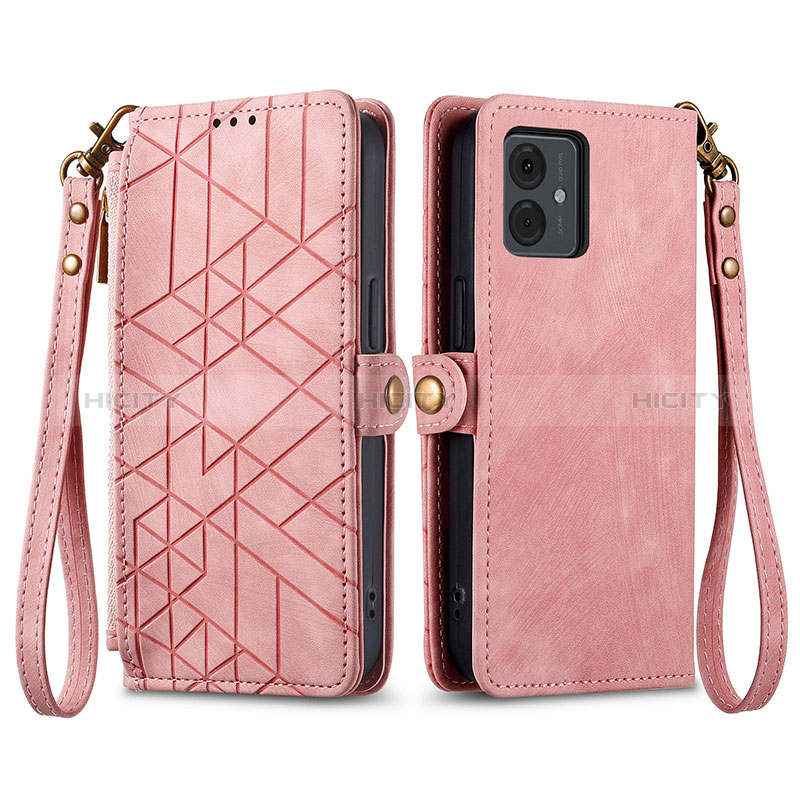 Custodia Portafoglio In Pelle Cover con Supporto S17D per Motorola Moto G14 Rosa